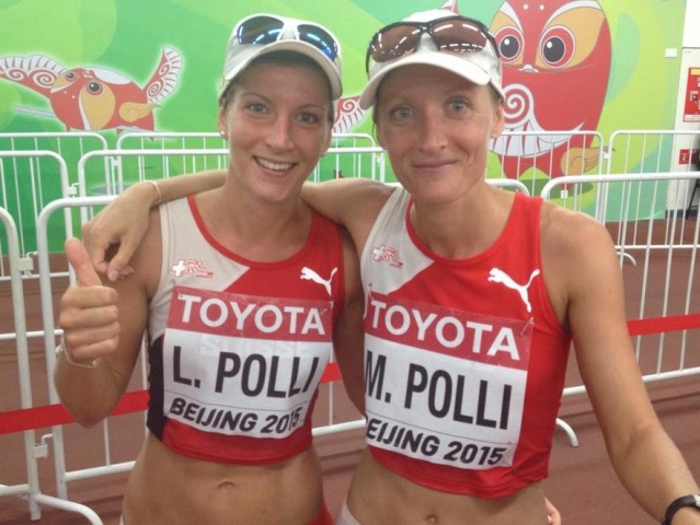 Laura  et Marie Polli ont port&eacute; les couleurs suisses au plus haut niveau, ici en 2015 aux Championnats du monde d'athl&eacute;tisme.
